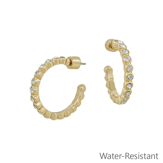 Water Resistant 1" 2MM Gold Crystal Stud Earring