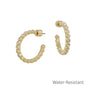 Water Resistant 1" 2MM Gold Crystal Stud Earring