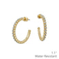 Water Resistant Clear Circle Stone 1" Gold Hoop Earring