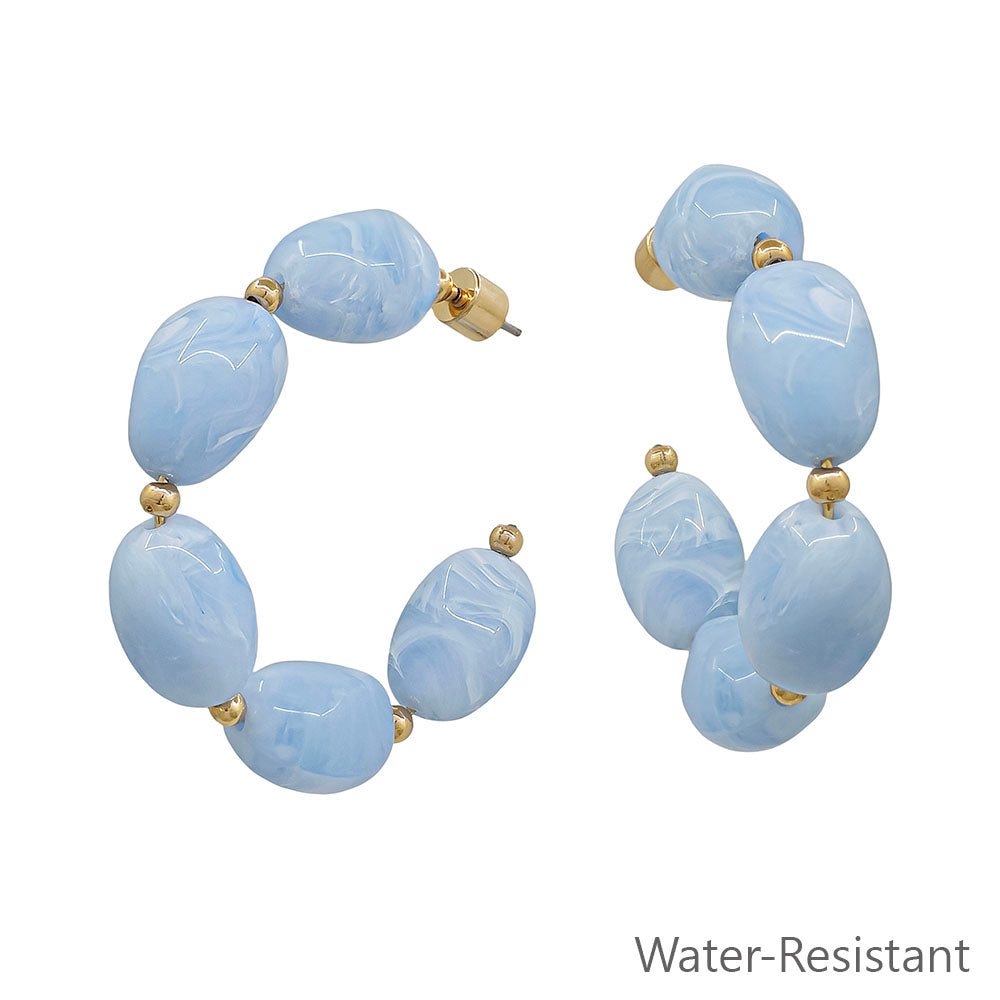 Water Resistant Blue Oval Acrylic 2" Hoop Earring