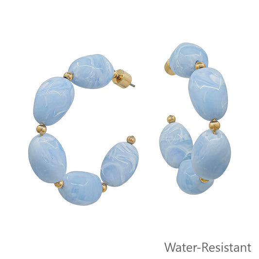 Water Resistant Blue Oval Acrylic 2" Hoop Earring