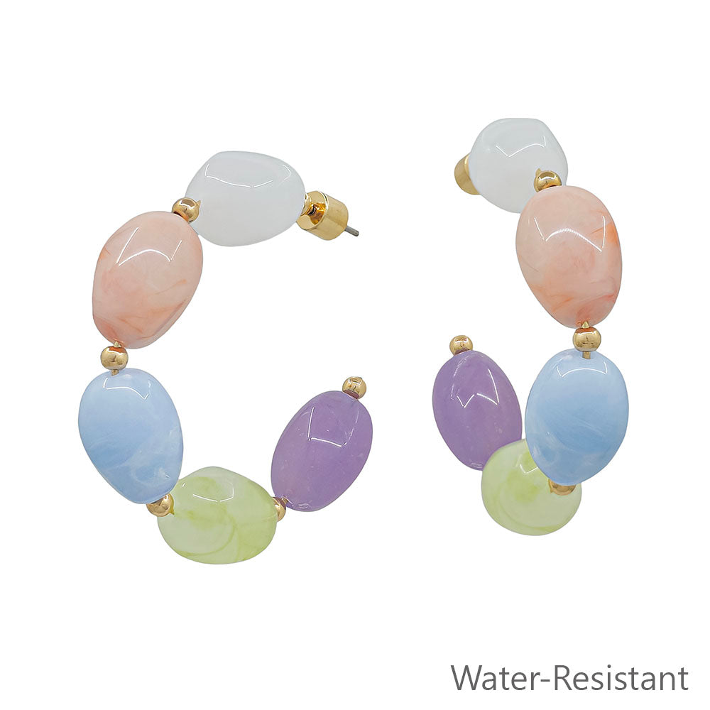 Water Resistant Multi Oval Acrylic 2" Hoop Earring