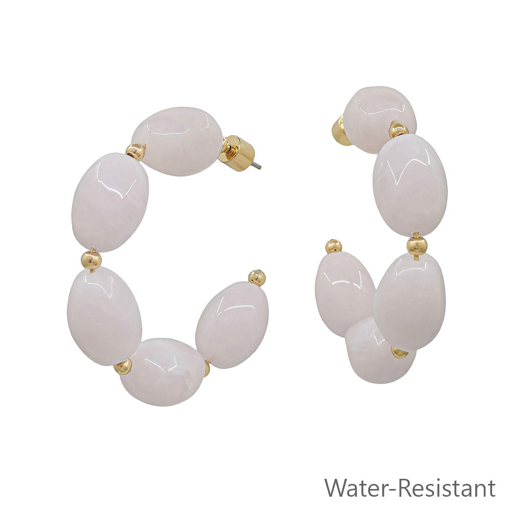 Water Resistant Pink Oval Acrylic 2" Hoop Earring