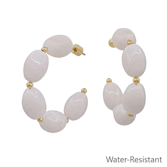 Water Resistant Pink Oval Acrylic 2" Hoop Earring