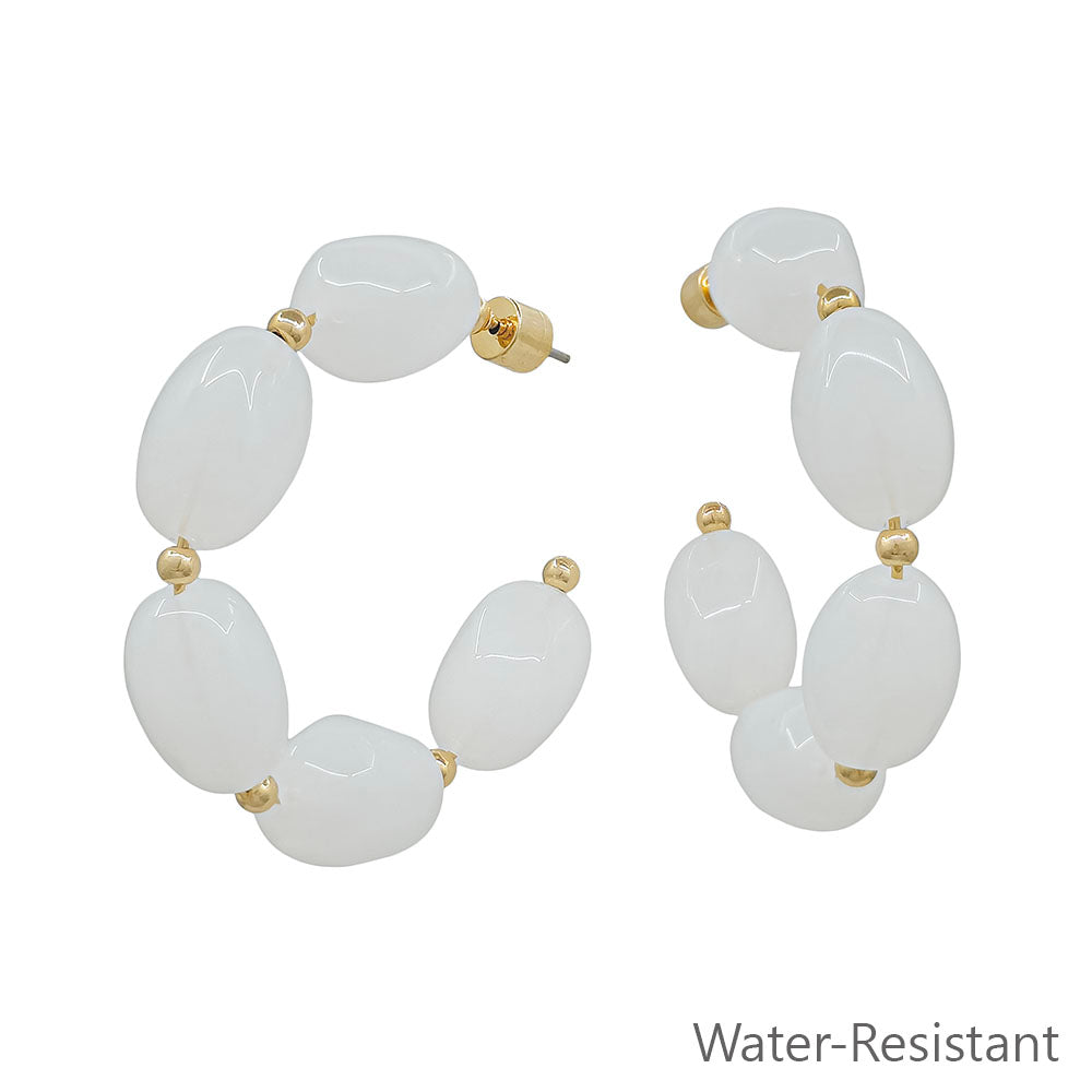 Water Resistant White Oval Acrylic 2" Hoop Earring