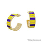 Purple and Yellow Emanel Striped 1" 10MM Wide Hoop Earring