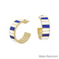 Blue and White Emanel Striped 1" 10MM Wide Hoop Earring