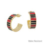 Red and Black Emanel Striped 1" 10MM Wide Hoop Earring
