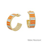 Orange and White Emanel Striped 1" 10MM Wide Hoop Earring