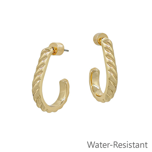 Water Resistant Wave Textured 1" Teardrop Earring
