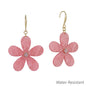 Water Resistant Pink Resin Flower 1.5" Earring