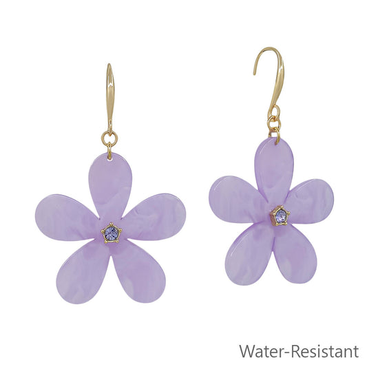 Water Resistant Lavender Resin Flower 1.5" Earring