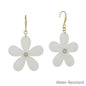 Water Resistant White Resin Flower 1.5" Earring