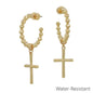 Water Resistant Gold Metal Ball Hoop Cross Charm 1" Earring