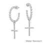 Water Resistant Silver Metal Ball Hoop Cross Charm 1" Earring