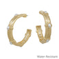 Water Resistant Hammered Hoop with Pearl 2" Earring