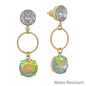 Water Resistant Clear Crystal with Gold Open Circle 2" Earring