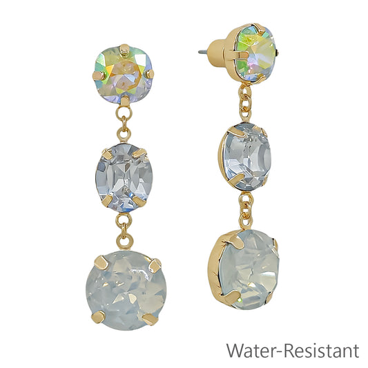 Water Resistant Clear Crystal Triple Drop 2" Earring
