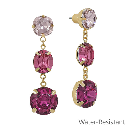 Water Resistant Pink Crystal Triple Drop 2" Earring