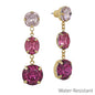 Water Resistant Pink Crystal Triple Drop 2" Earring