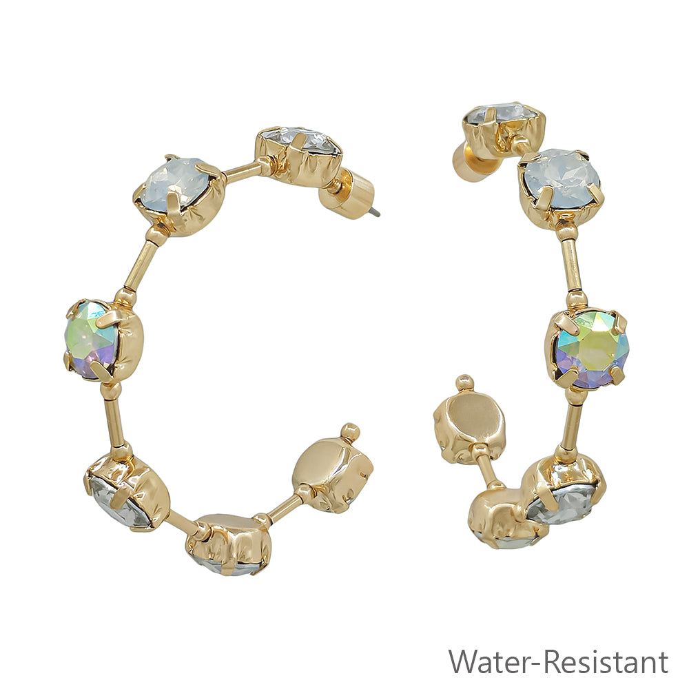 Water Resistant Gold Bar with Clear Crystal 2" Earring