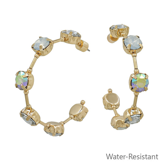 Water Resistant Gold Bar with Clear Crystal 2" Earring