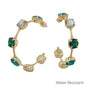 Water Resistant Gold Bar with Green Crystal 2" Earring