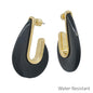 Water Resistant Black Acrylic and Gold Teardrop 2" Earring