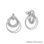 Water Resistant Layered Silver Circle Stud 1" Earring