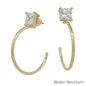 Water Resistant Square Stone Stud with Gold 1.5" Hoop Earring