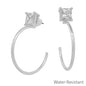 Water Resistant Square Stone Stud with Silver 1.5" Hoop Earring