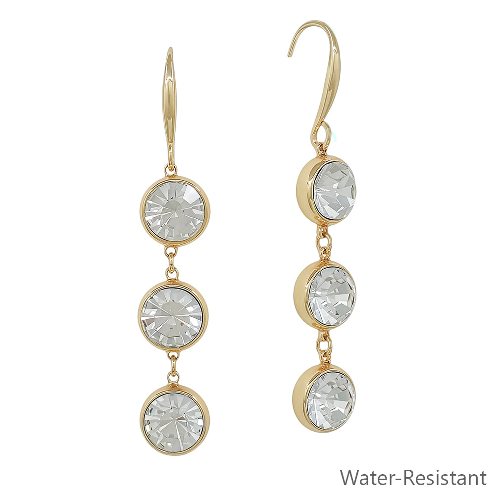 Gold with Clear Triple Drop Crystals 2" Earring