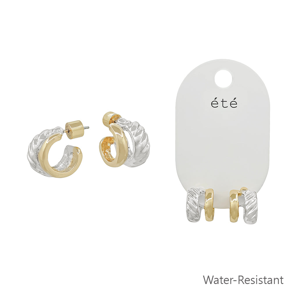 Water Resistant 15MM Gold and Silver Double Layered Huggie Hoop Earring
