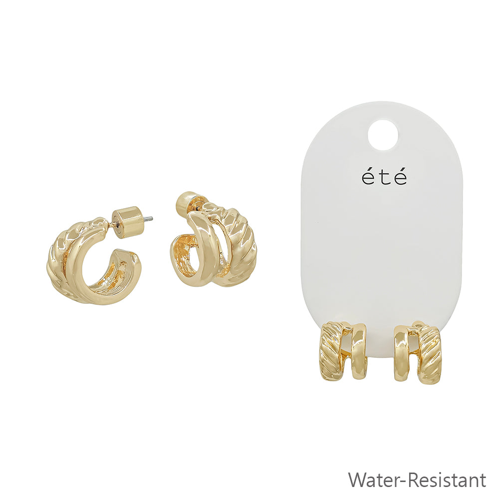 Water Resistant 15MM Gold Double Layered Huggie Hoop Earring