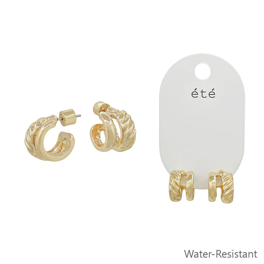 Water Resistant 15MM Gold Double Layered Huggie Hoop Earring