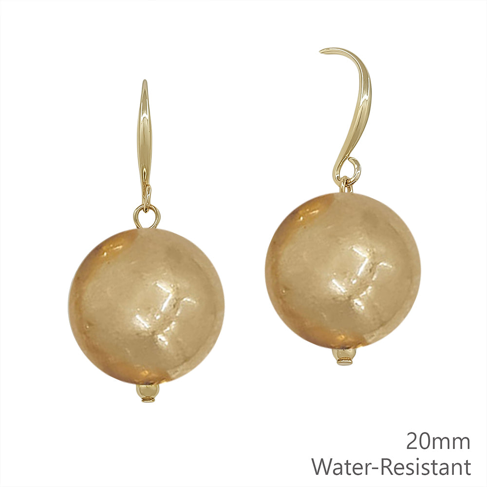 Water Resistant 20MM Gold Beaded Ball Fishhook Earring
