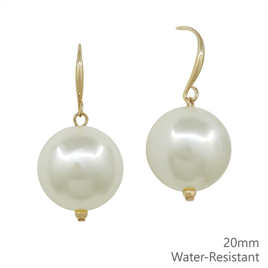 Water Resistant 20MM Pearl Fishhook Earring