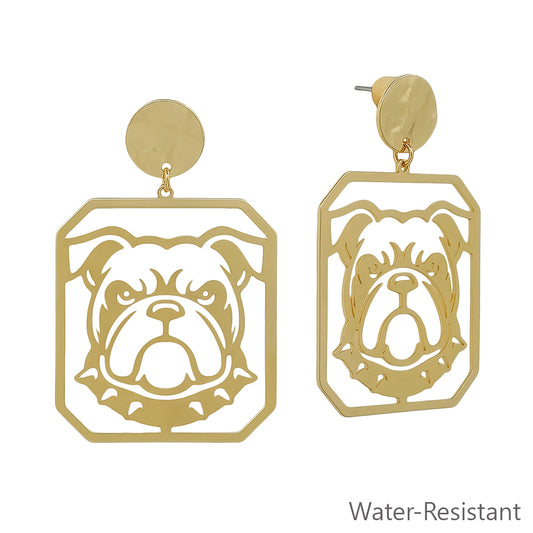 Gold Open Cut out Bulldog with Circle Post 2" Earring