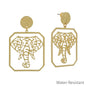 Gold Open Cut out Elephant with Circle Post 2" Earring