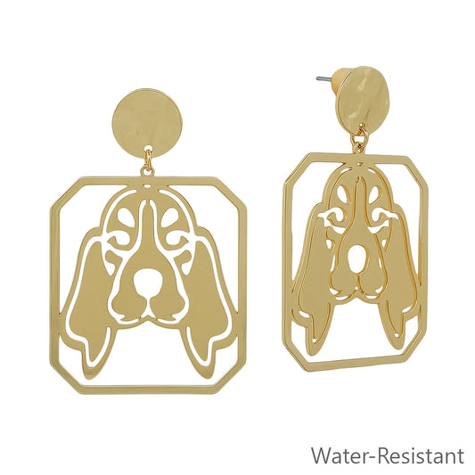 Gold Open Cut out Hounddog with Circle Post 2" Earring