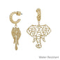 Gold Open Cut out Elephant with Twisted Huggie Hoop 2" Earring