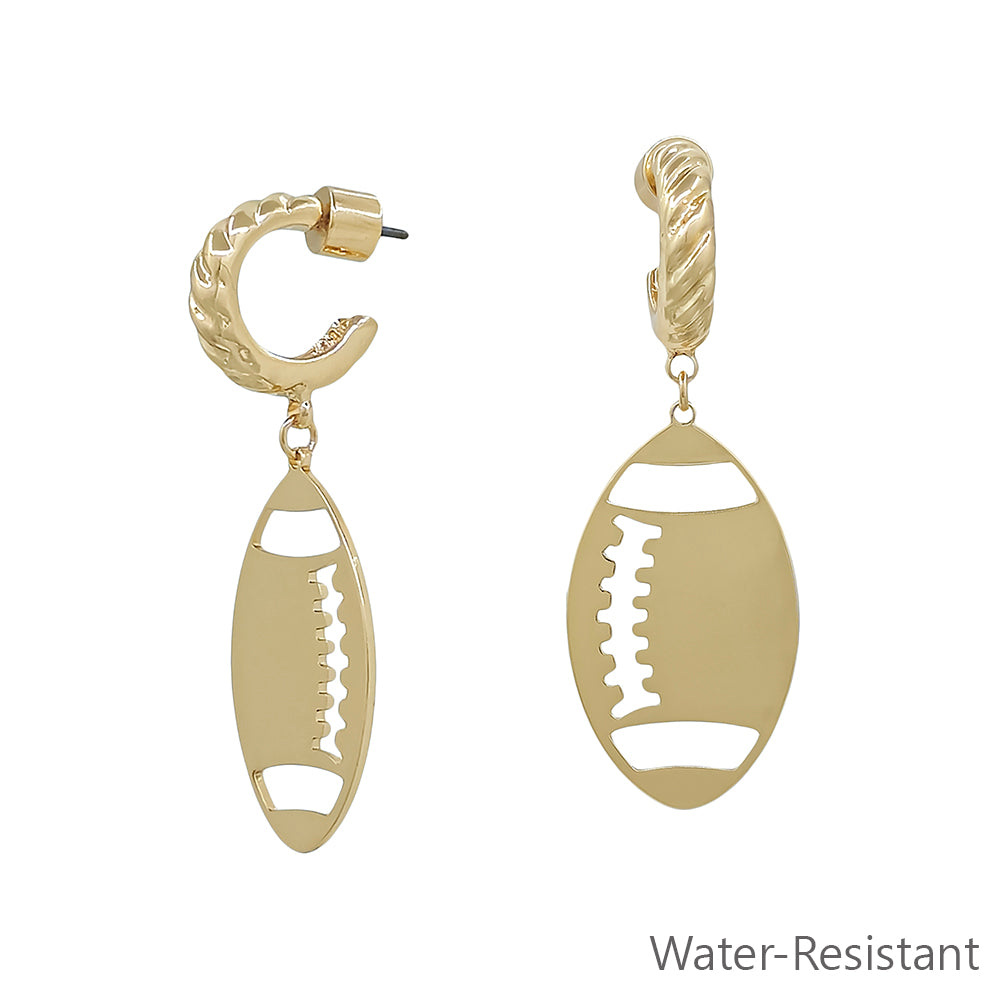 Gold Open Cut out Football with Twisted Huggie Hoop 2" Earring