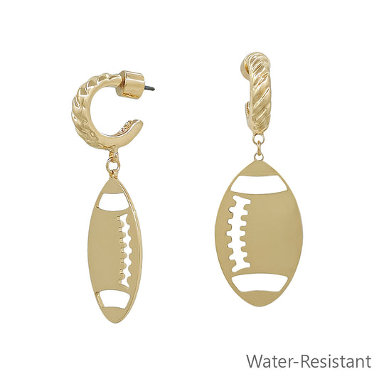 Gold Open Cut out Football with Twisted Huggie Hoop 2" Earring