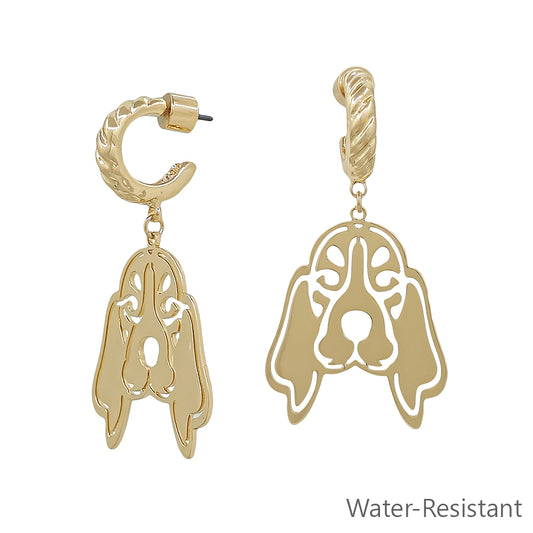 Gold Open Cut out Hounddog with Twisted Huggie Hoop 2" Earring