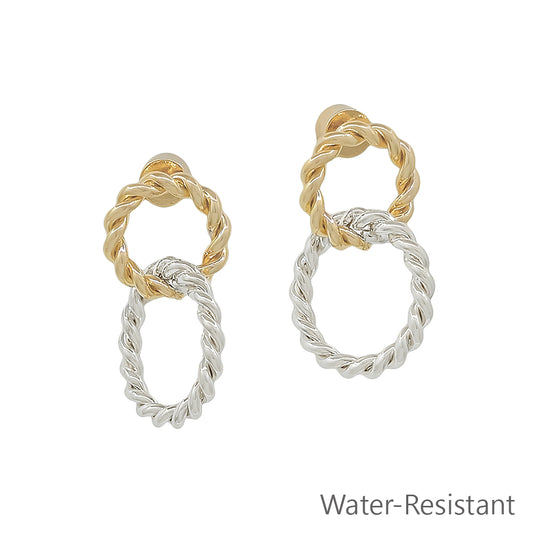 Water Resistant 20MM Gold and Silver Cable Double Linked Studded Earring