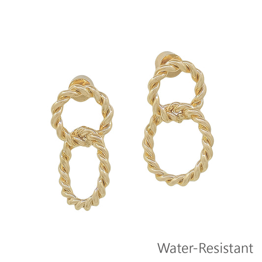 Water Resistant 20MM Gold Cable Double Linked Studded Earring