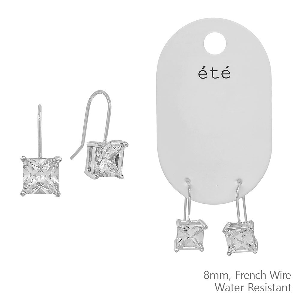 Water Resistant 8MM Silver CZ Wired .5" Earring