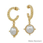 Water Resistant 1.2" Textured Hoop with Pearl Drop Earring