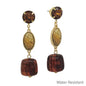 Water Resistant 2" Brown 3 Drop Stone and Resin Glass Earring
