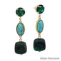Water Resistant 2" Green 3 Drop Stone and Resin Glass Earring